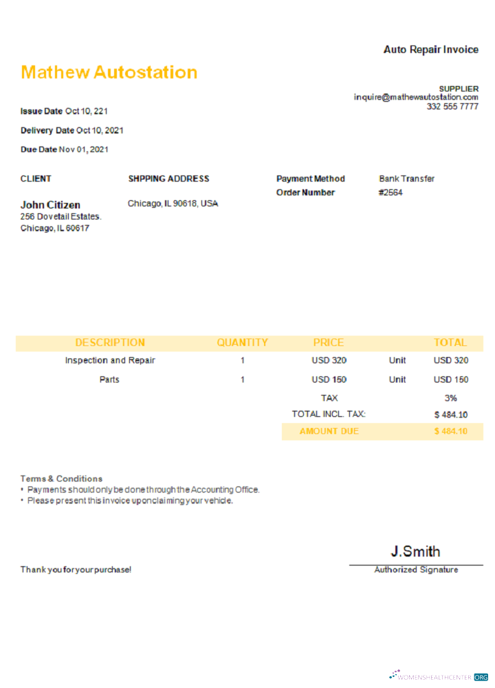 Download USA Mathew Autostation invoice Photoshop template